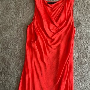 Red Sleeveless Draped silky dress